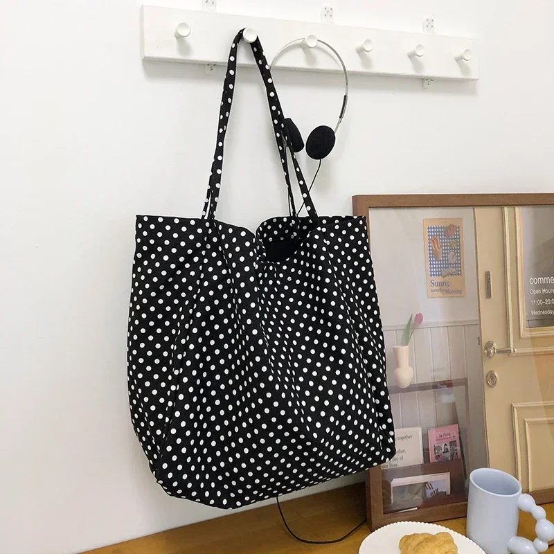 Hot Sell Simplicity Casual Dot Canvas Women's Shoulder Bags 2024 New Fashionable Versatile Practical Large Capacity Tote Bag