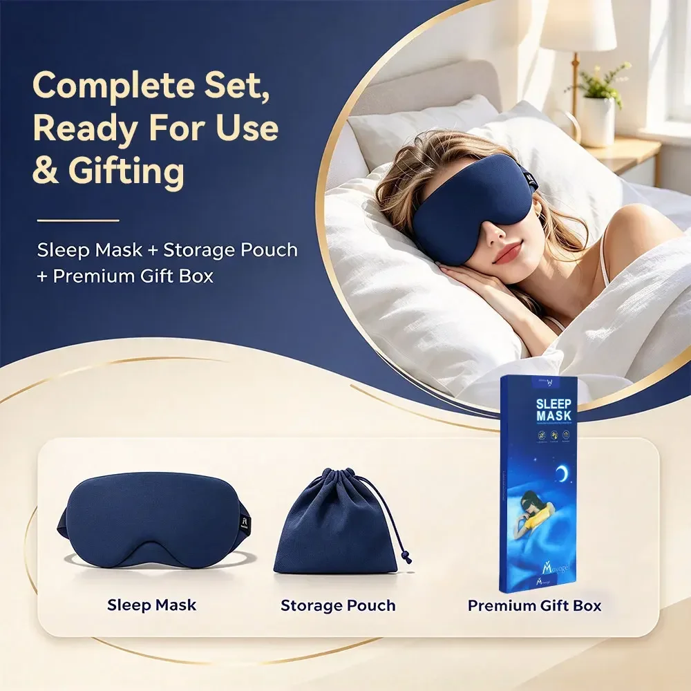 NEW Light Blocking Sleep Eye Mask, Soft Sleeping Mask for Women Men, for Sleep/Office/Naps, Includes Travel Pouch