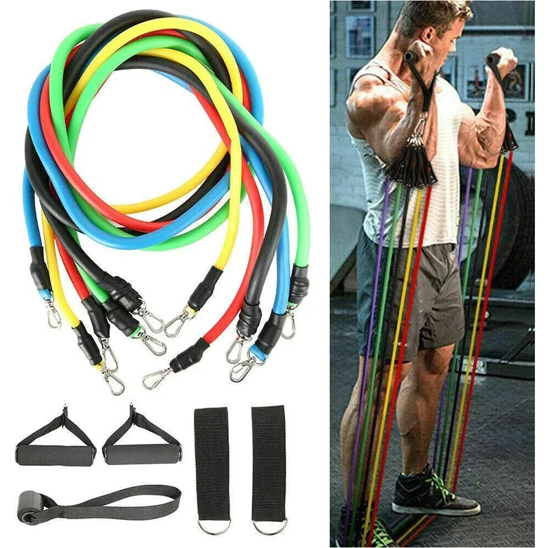 11PCS Latex Tube Resistance Bands Set for Yoga Fitness Gym | Exercise Pull Rope Home Equipment | Elastic Strength Training