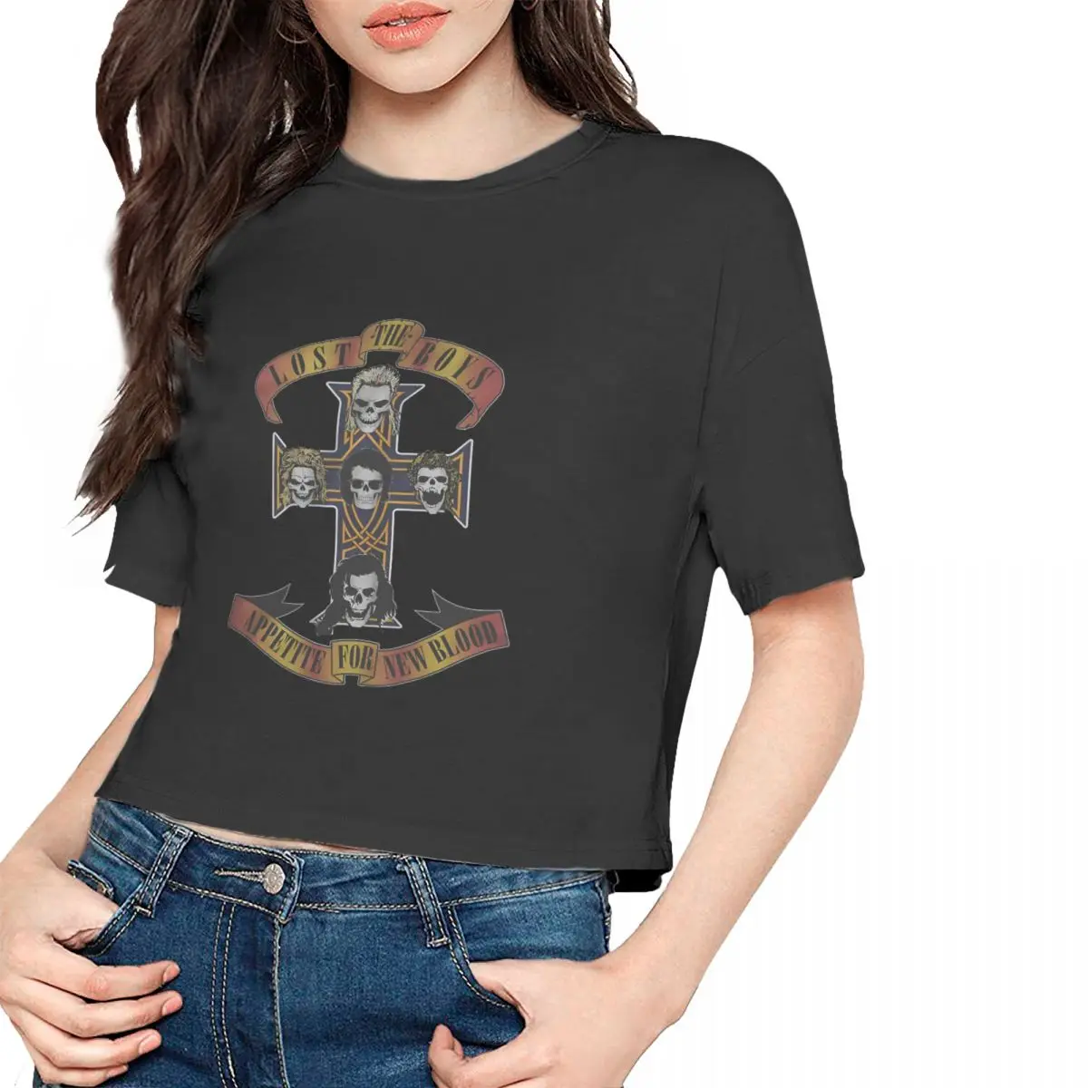 De Verloren Jongens Tshirt Cartoon Grafische T-Shirts Vrouwelijke Crop Top, Lek Navel T-Shirt