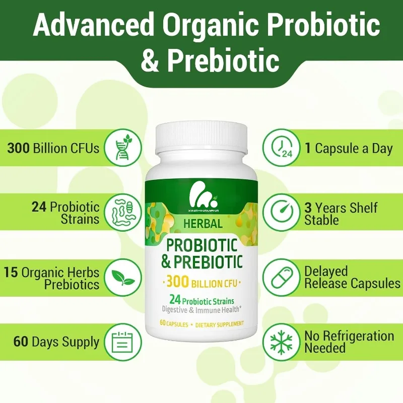 

300 billion CFU, 24 types of probiotics+15 types herbal prebiotics capsules immunization and intestinal digestion health support