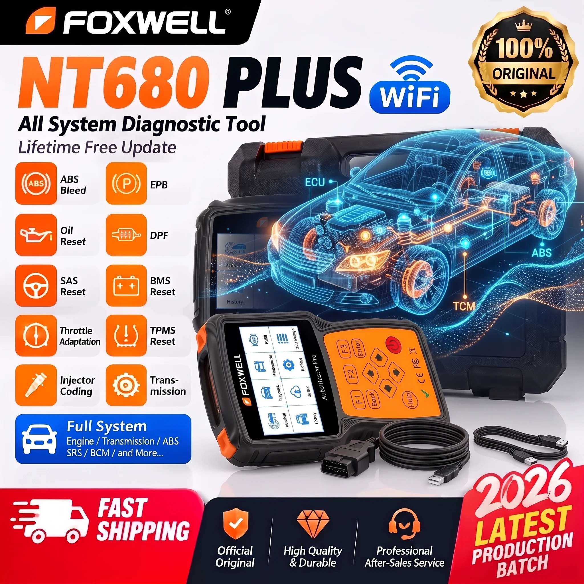 Foxwell NT680 plus WiFi OBD2 Scanner All System Diagnostic Tool with ABS Bleed Oil EPB DPF SAS Reset Lifetime Free Update Tools