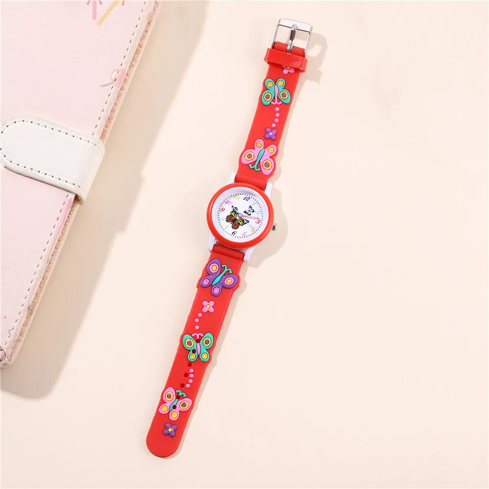 3D 蝶パターン子供腕時計ファッションシリコーンストラップ腕時計女子学生時計