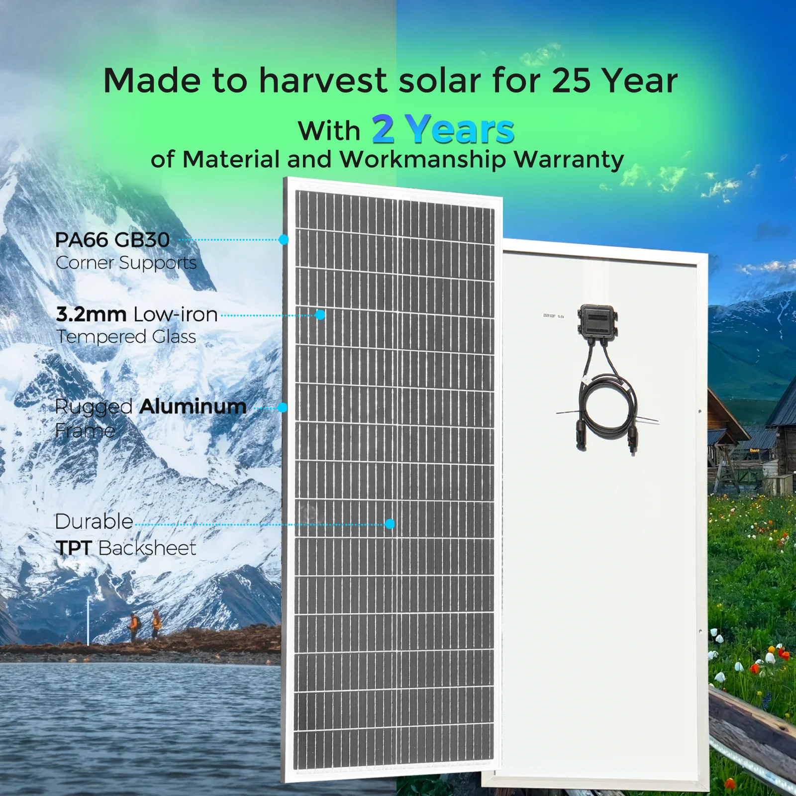 

XINPUGUANG 12V 100W Solar Panel, Monocrystalline Cell for Solar Systems, Camping, Car, Gardens, RVs, Boats, and Home Roofs