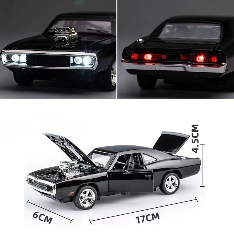 Modelo de coche Dodge Charger 1:32 1970, caballos de aleación fundidos, vehículo muscular con sonido, luz, juguete para niños, colección de regalo