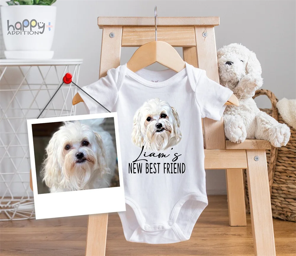 New Best Friend Protected By Dog Personalized Dog Name Dog Name Bodysuit, Baby Shower Gift, Newborn Baby Gifts