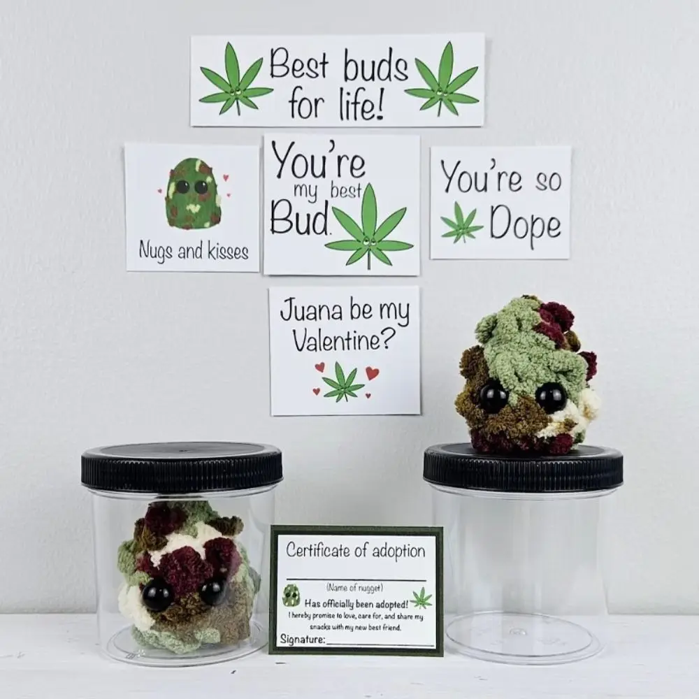 In a Jar Woolen Weed Blocks Plush Toys with Encouragement Cards Cute Little Weed Nugget Plushie Creative Handmade