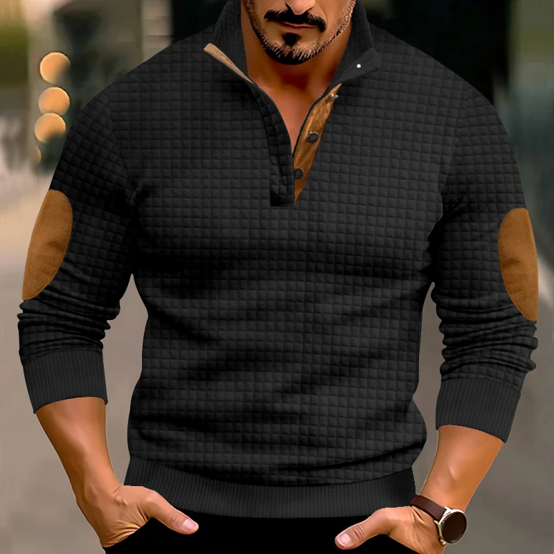 2025 Men's hoodie waffle pattern stand-up collar pullover Long sleeved shirt A casual and loose knit sweater Hot sale Men's wear