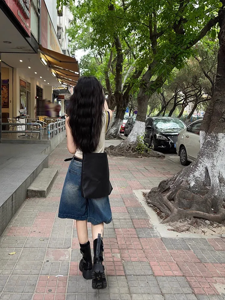 

Low Waist Straight Leg Thin Denim orts Women's Summer Loose plus Size ort Pants High Waist Wide Leg Jeans Slimming Effect