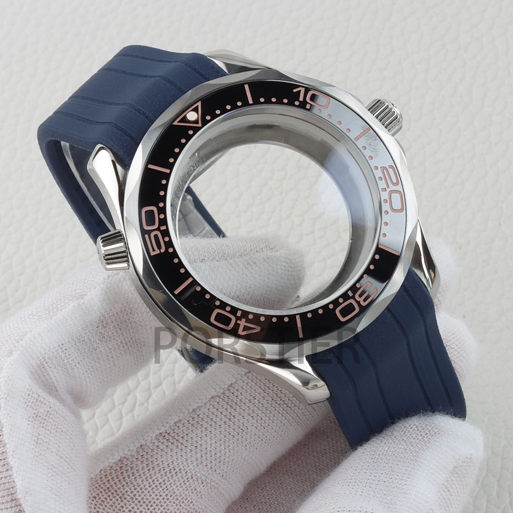 41mm NH35 Watch Case Waterproof For Seamaster 300 NH35 NH36 Movement 31mm Dial Rubber Strap Transparent Back Watch Accessories