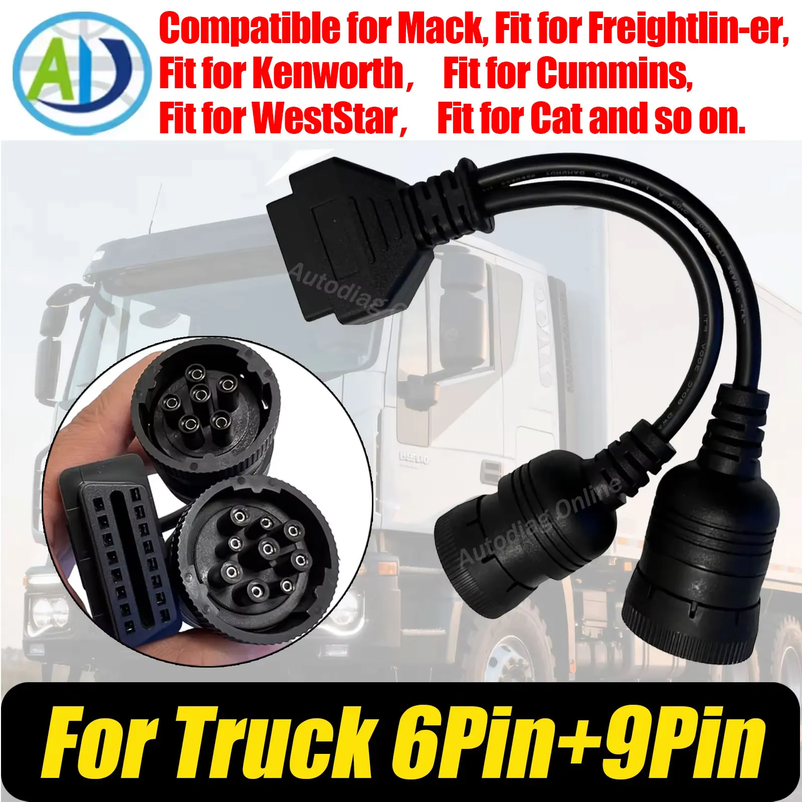 OBD2 Adapter Cable J1708 for Cummins Heavy Duty Truck Scanner Connector J1939 Cable for Kenworth/Cummins/Freightlin-er/Cat Truck