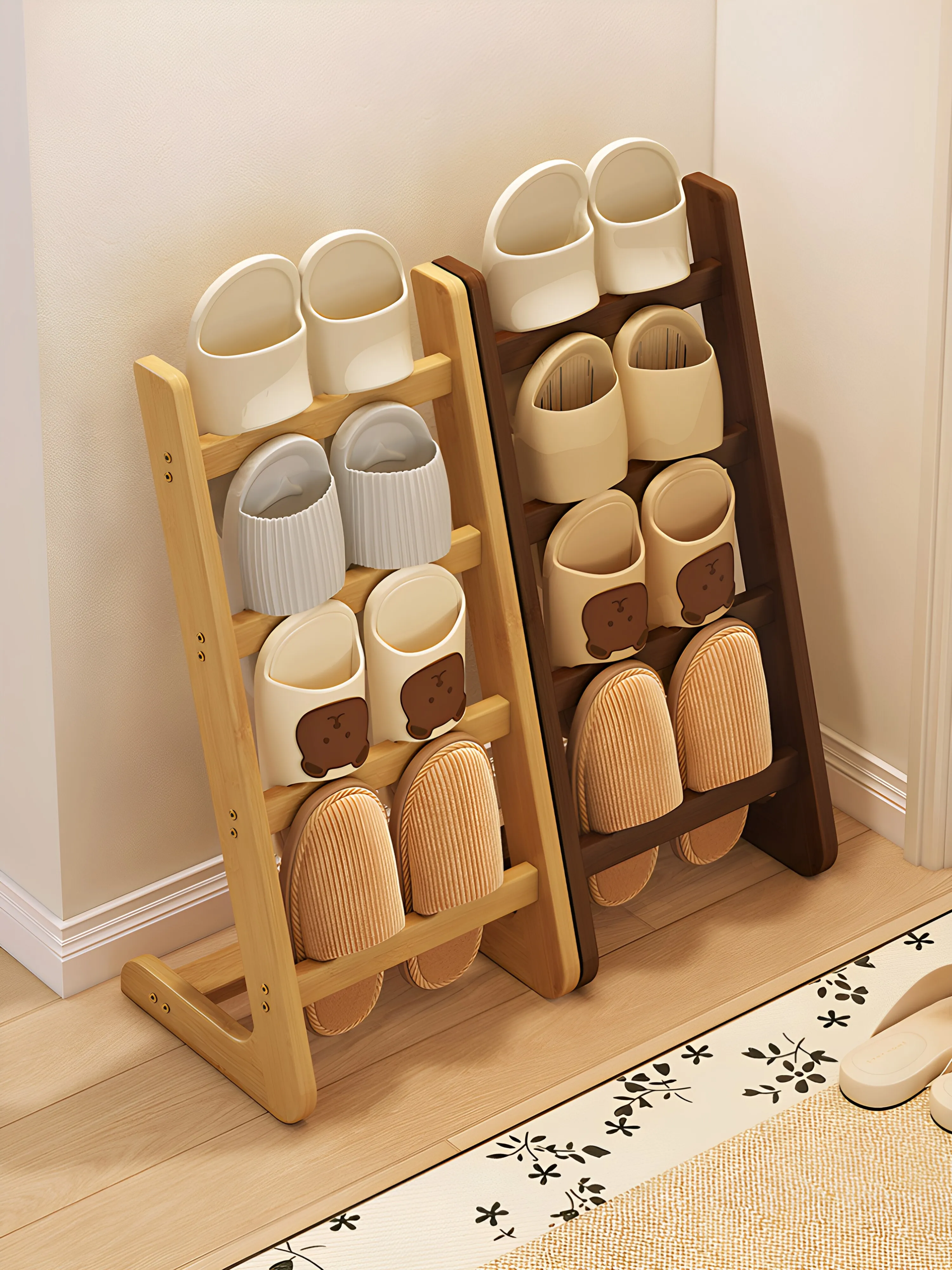 Japanese-style diagonal slipper rack, narrow vertical shoe rack at the door of the home, small apartment in the entrance, space