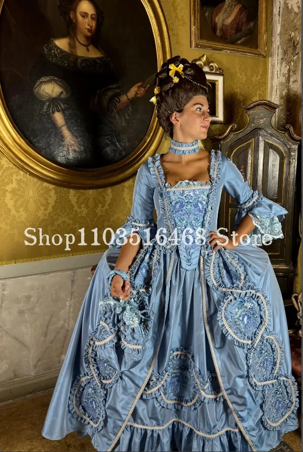 Historic Mid Century Prom Dress 2025 Sky Blue Handmade Lace Pleated Appliquéd Embroidered Victorian Custom Opera Gown فساتين سهر