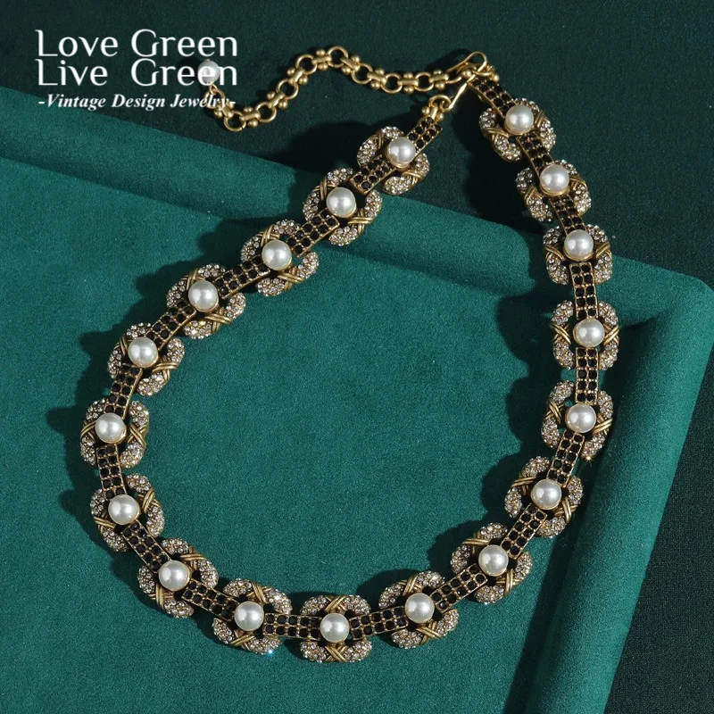 

Жемчужное ожерелье, ювелирные изделия, винтажное колье, античный воротник, квадратные свадебные черные платья со стразами, женские новые трендовые наряды 2025 года