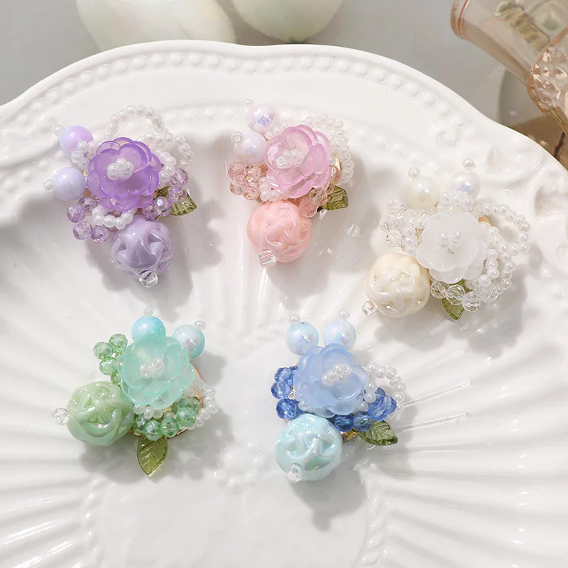 Crystal Pearl Beaded Fruit Flower Cluster Shoe Charms for Jelly Clogs Summer Fresh Ethereal DIY Hand Woven Material