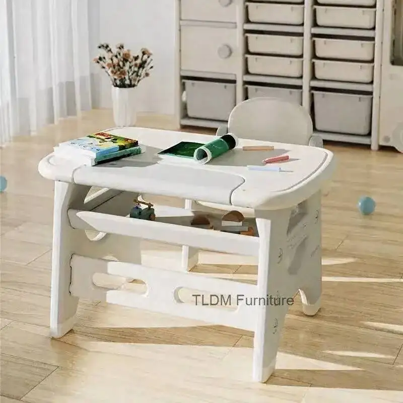 مجموعة رياض الأطفال البلاستيكية للأطفال المنزل الأطفال لعبة طاولة التعلم الأثاث مكتب وكرسي طاولة الدراسة لعبة مكتب p #2