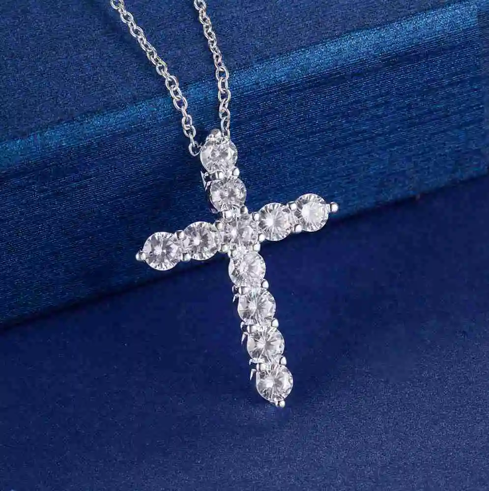 

925 Sterling Silver Necklace Jewelry For Women Wedding Fashion Cross Cz Crystal Zircon Stone Pendant Cute 45cm Chain