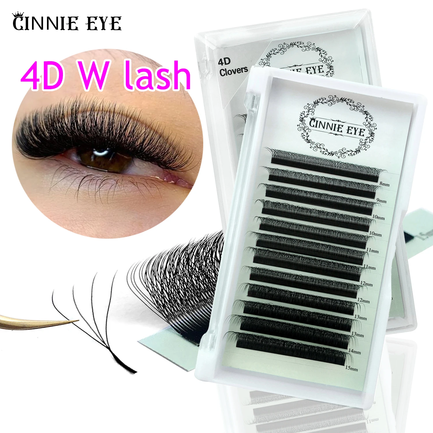 4D W False Mink Lashes Extensions 4D 5D Russia Volume Fans Eyelashes AutoBloom Mega Lashes Cat Eye Wholesale Individual Clusters