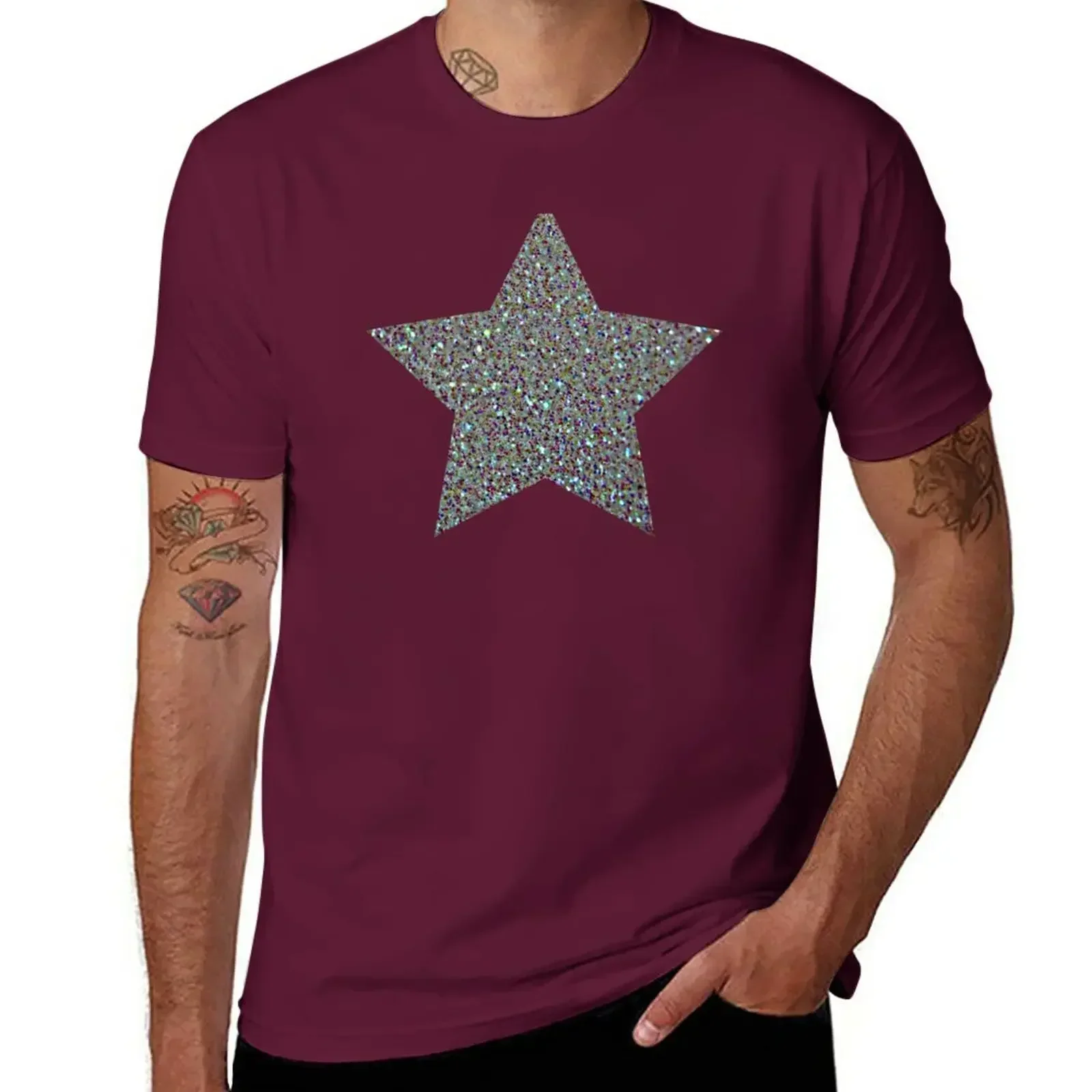 Vintage clothes sublime hippie clothes slim fit t shirts for men Silver Glitter Macro Star T-Shirt graphic oversized 2024 FUNNY