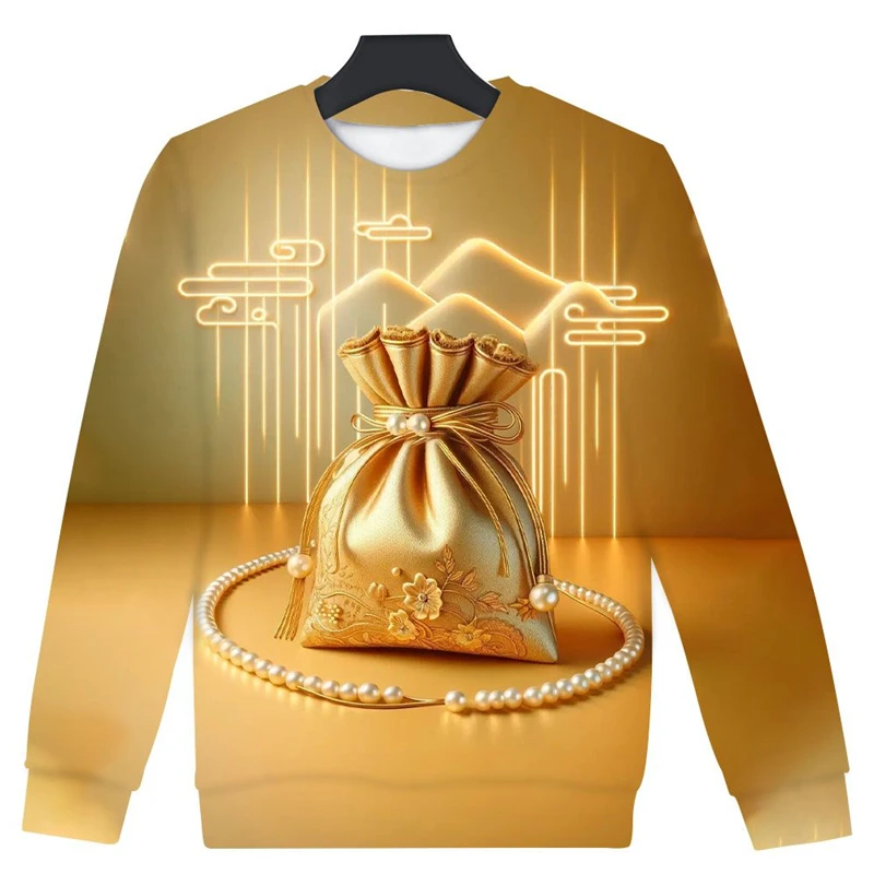 Exquisite Wallet 3D Printed Long Sleeve Pullovers Harajuku Fashion Women Clothes Money Bag Jewelry Lucky Graphic Sweatshirts Top