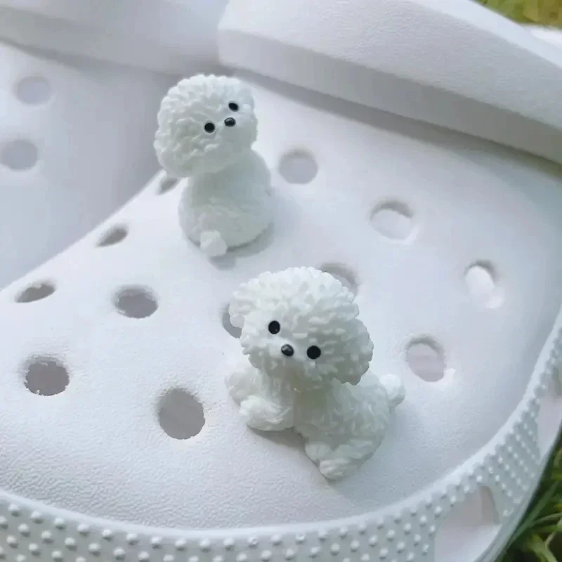 Cute Mini Puppy  Shoe Decoration Set Detachable Diy Bichon Frise Dog Figurines Accessory