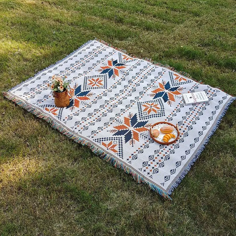 Double Sided Printed Foldable Outdoor Picnic Blanket Portable Lightweight Multi Use Floor Mat Suitable for Lawn Gathering