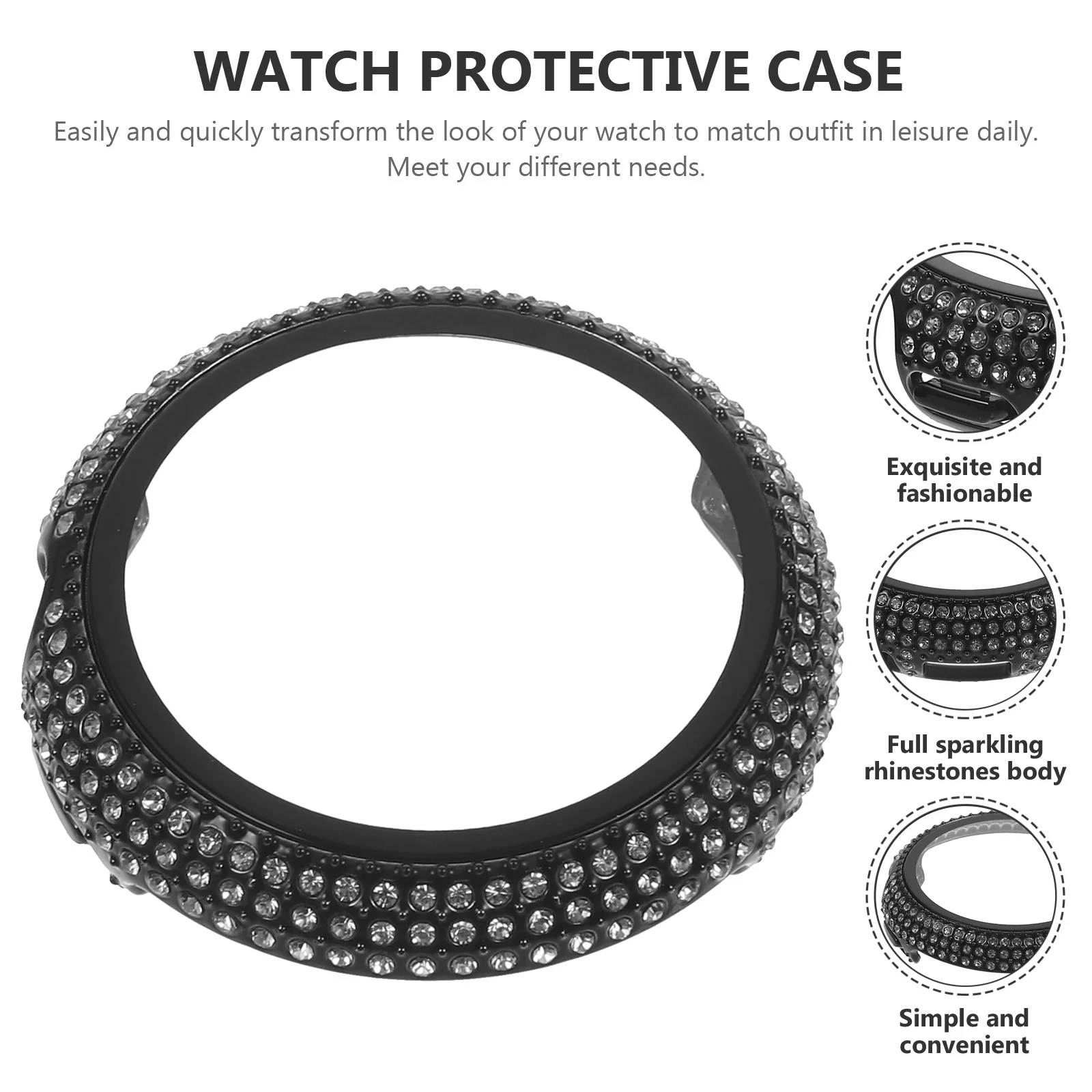 Custodia protettiva per orologio Pc rigido durevole con protezione per schermo in vetro temperato Decorazione con strass scintillanti per l'uso quotidiano