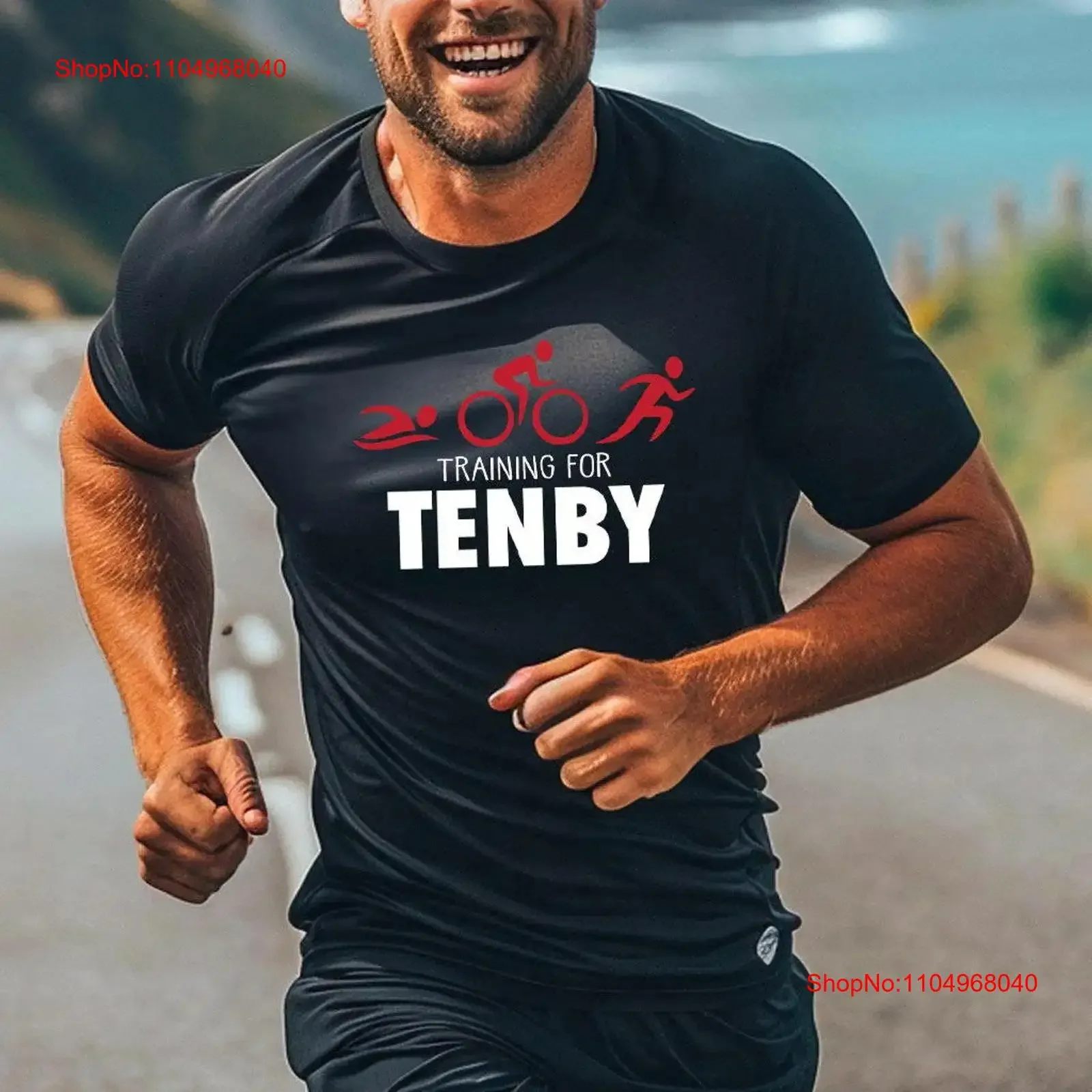 Camiseta de triatlón de entrenamiento para Tenby Wales distancia triatleta marido papá soporte carrera completa evento Plan Top vintage lavado