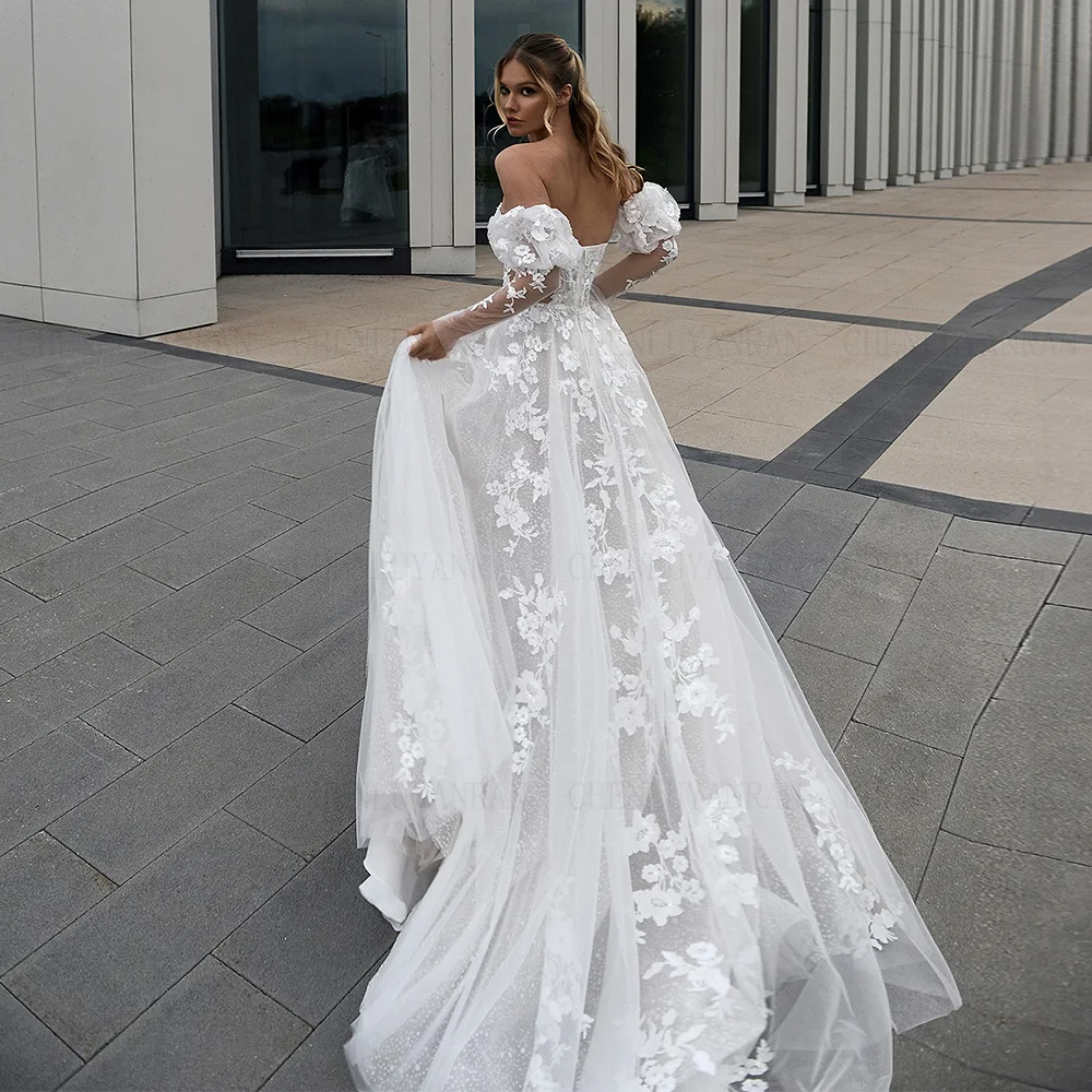 Beach Bohemia Wedding Dresses 2024 Puff Sleeves  A-line Wedding Bride Dress Illusion Sexy Dress For Women 2024 Vestidos De Novia