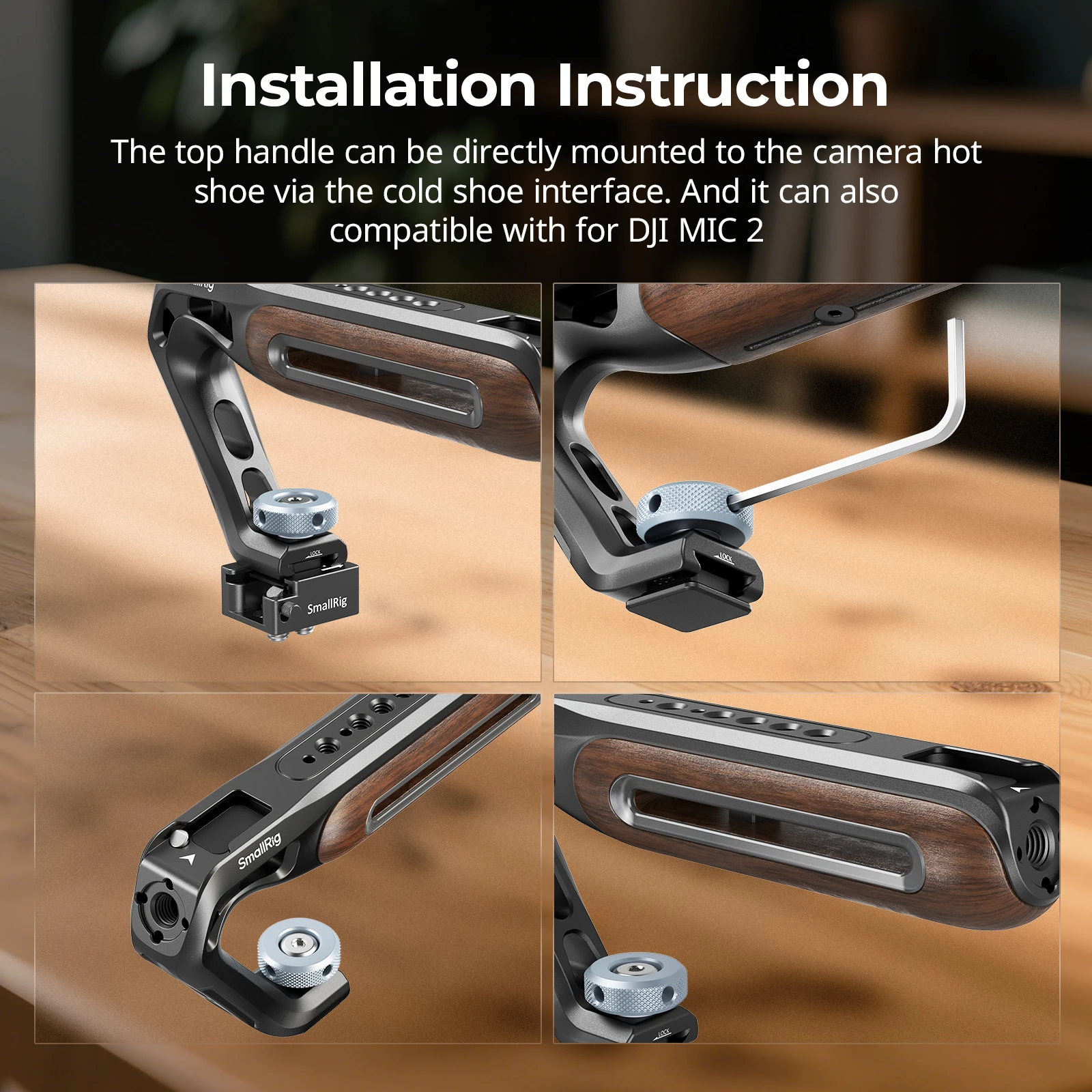 

Деревянная верхняя ручка SmallRig с креплением для холодной башмака с зажимом НАТО/с 1/4''-20 и ARRI 3/8''16 Установочные винтовые ручки для камеры