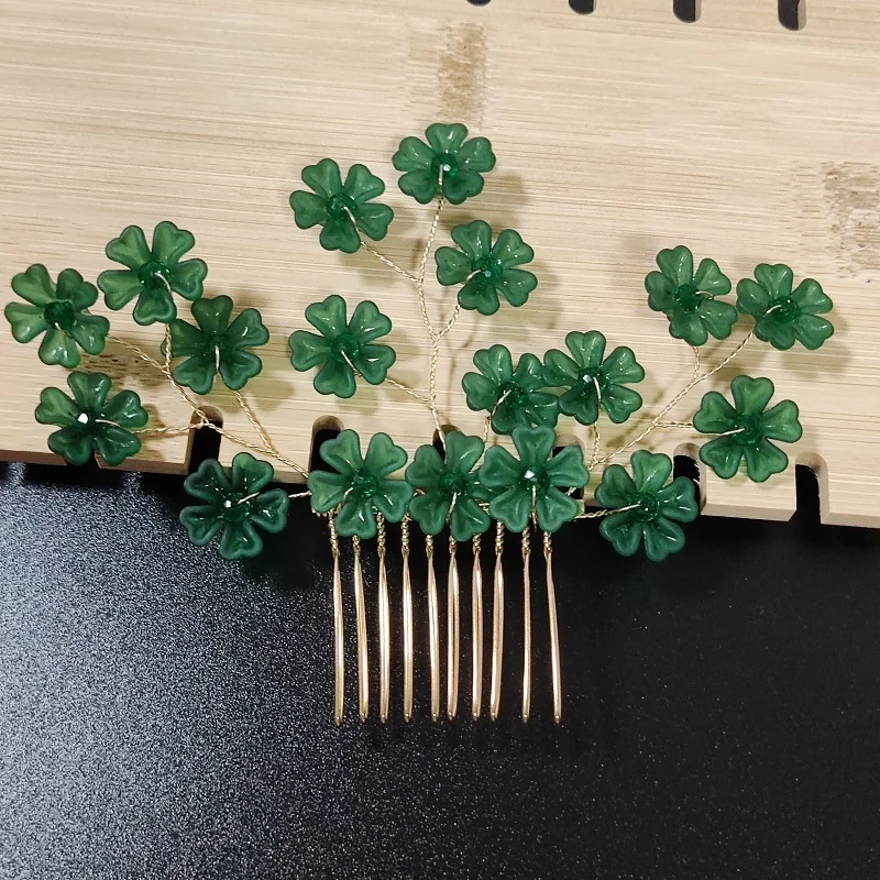 Novo nupcial verde cristal pentes de cabelo headpiece jóias strass pérola flores artesanal acessórios de cabelo de casamento para mulheres meninas