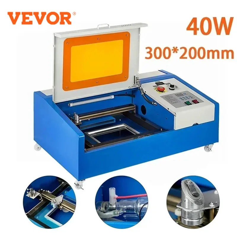 VEVOR 40W 30*20cm Laser Engraver CO2 Laser Engraving Machine Cut Tools for Wood Leather Woodworking USB Support CorelDraw