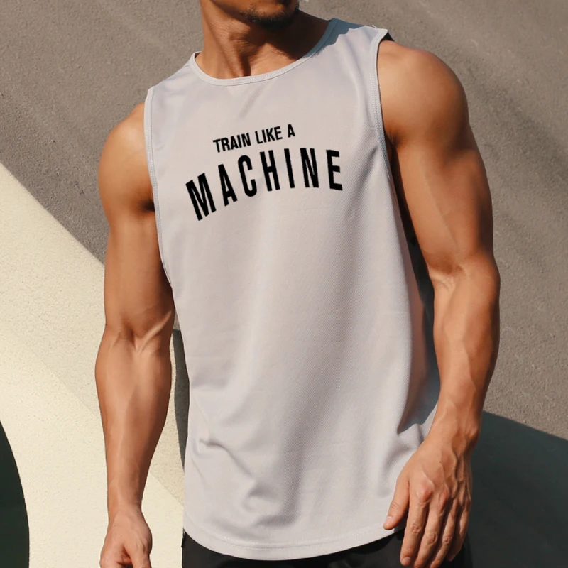 

New Sell Well Gym Bodybuilding Fitness Running Sport Singlet Muscle Vest Man Basketball Jersey Summer Quick Dry Mesh Tank Tops