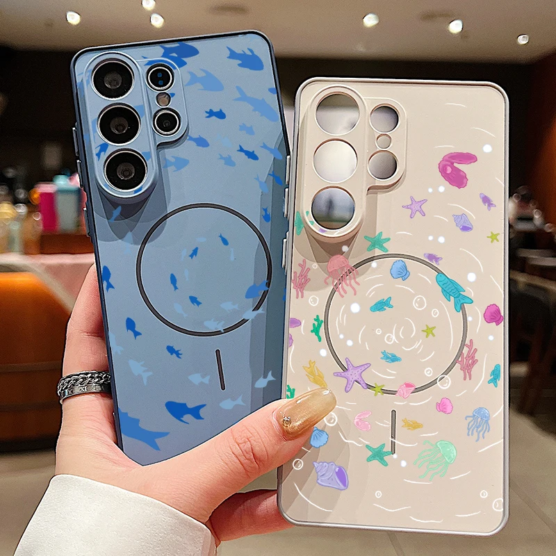 Little Fish Pattern Magnetic Phone Case For Samsung Galaxy S26 S25 Ultra Edge S24 S23 FE A57 A17 A56 A37 A16 A55 A54 A36 Cover