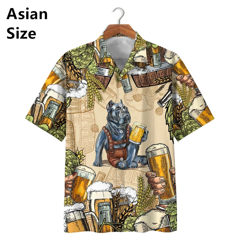 Camisa hawaiana con estampado de Bulldog para hombre, pantalón corto informal de manga con solapa y botones, ropa de fiesta para vacaciones en la playa, Tops de gran tamaño