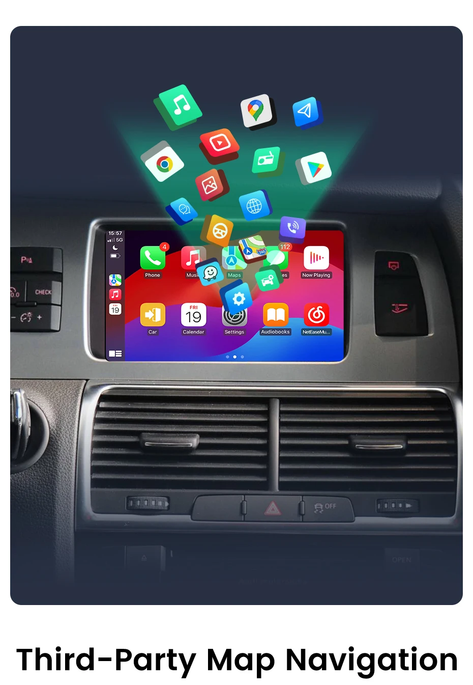 Junsun Wireless CarPlay Android Auto Decoder für Audi A6 C6 A7 C7 2009-2011 für Audi Q7 2010-2015 MMI 3G Airplay Mirror Link – Detail 5