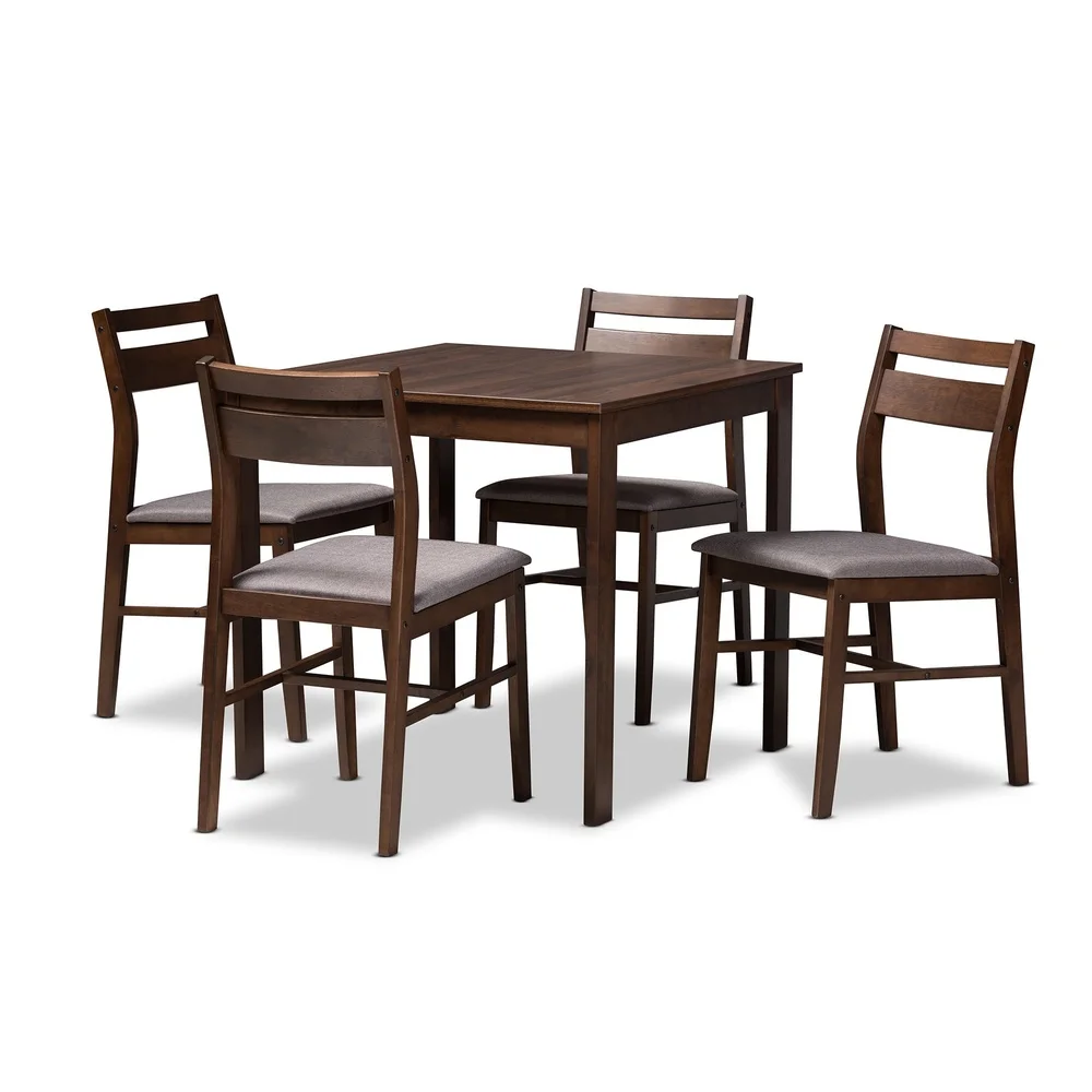 Modern 5 Piece Wood Dining Set Square Table and Upholstered Chairs Rubberwood Construction Compact Design Small Spaces Assembly
