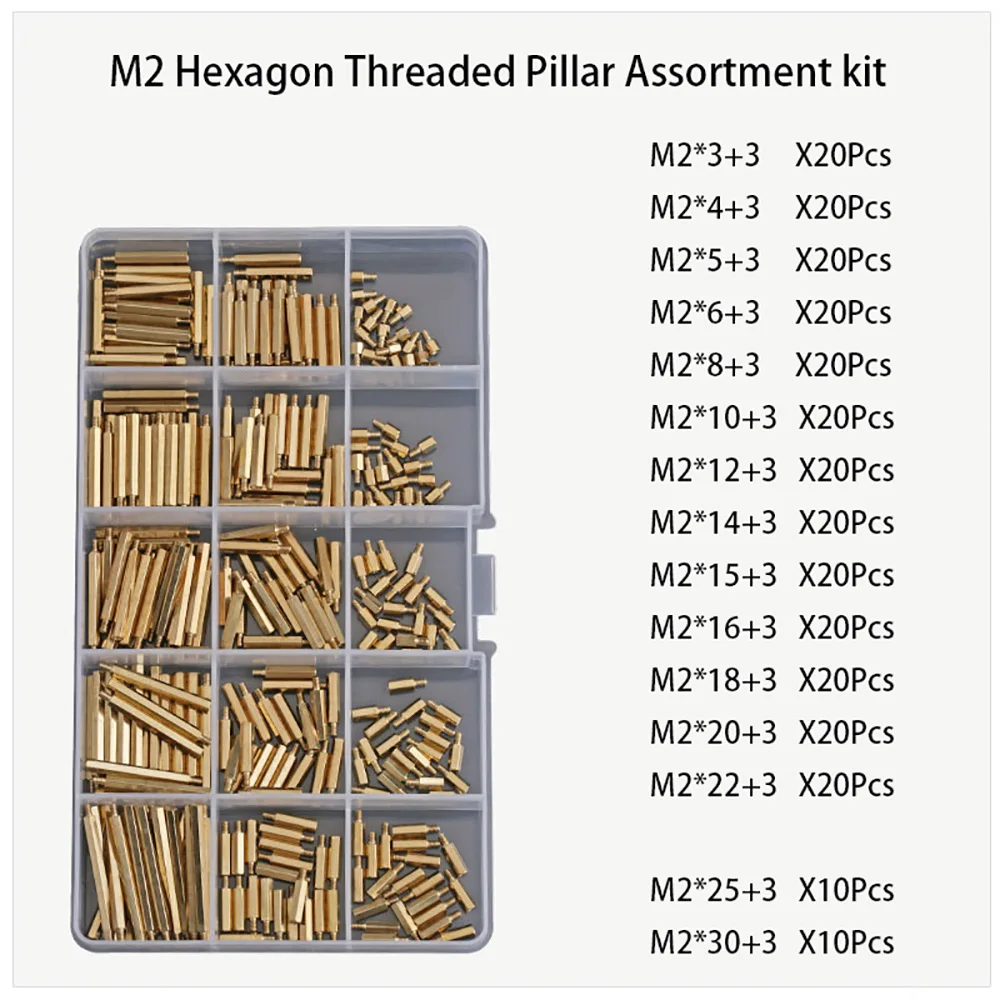 M2 M2.5 M3 M4 Hexagon Threaded Pillar Assortment kit PCB Computer PC Motherboard Standoff Hexagon Hex Brass Threaded Pillar