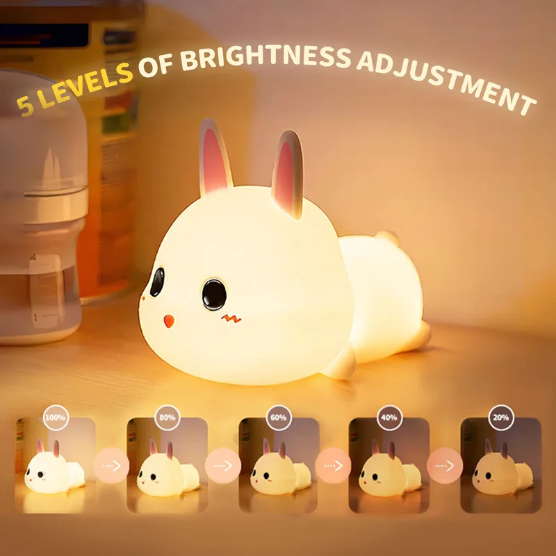 Silicone LED Rabbit Night Light Remote Control Rechargeable Touch Sensor Dimming Bedroom Bedside Lamp For Kids Baby Gift