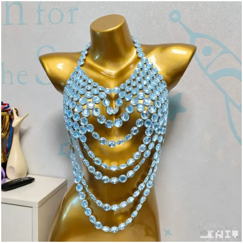 Luxuriöses Großes Kristall-Strass-Bodytop mit Neckholder und Mehrschichtigen Fransen, Sexy Kristall-Bodychain-Weste für Festivals – Detail 5