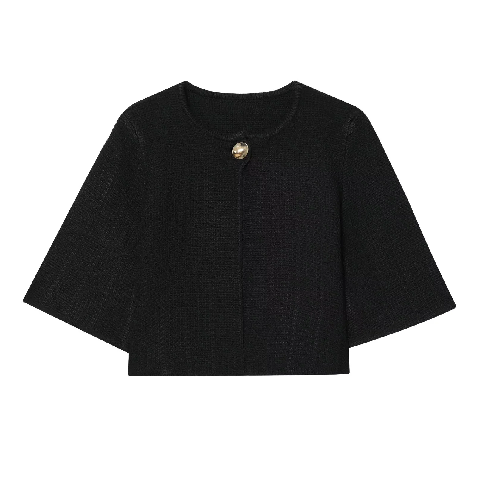 

Осень 2021, новая женская повседневная модная свободная вязаная куртка с круглым вырезом, простой трикотаж на пуговицах, короткий топ