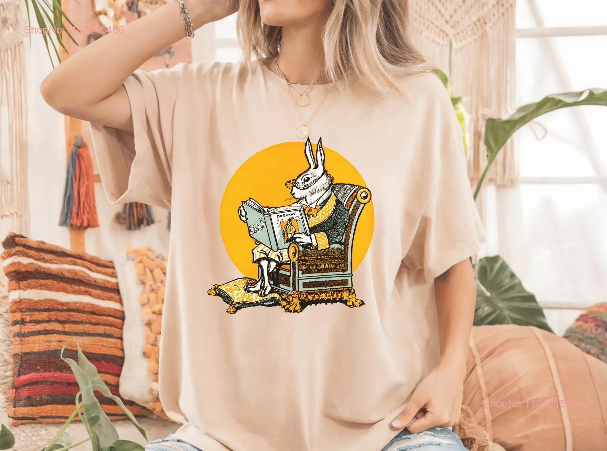 

Викторианский кролик читает книгу футболка винтажная стираная дышащая модная эластичная мягкая унисекс универсальная