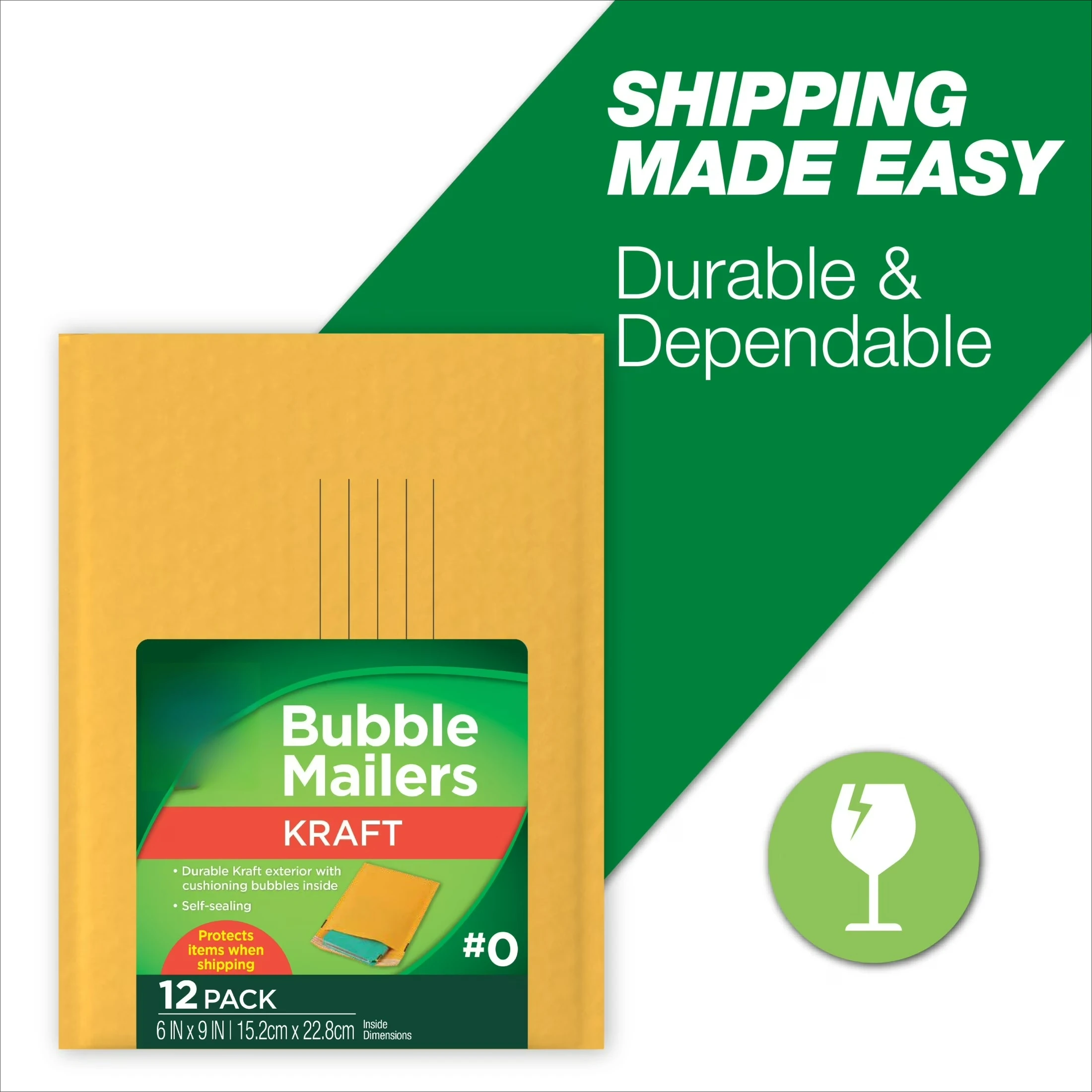 

Self-Seal Kraft Bubble Mailer #0, 6" x 9", Solid Manila, 12 Pack