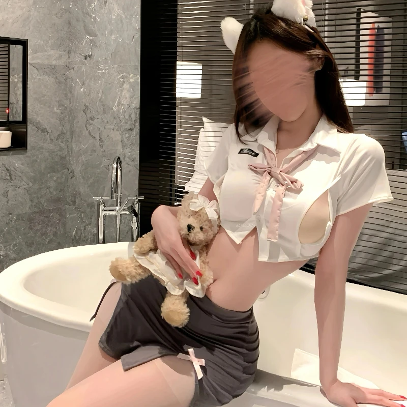 

Sexy Lingerie Female College Style Roleplay Student Sexy Pure Desire Cosplay Secretary Uniform Temptation Hollow Out Bow Costume