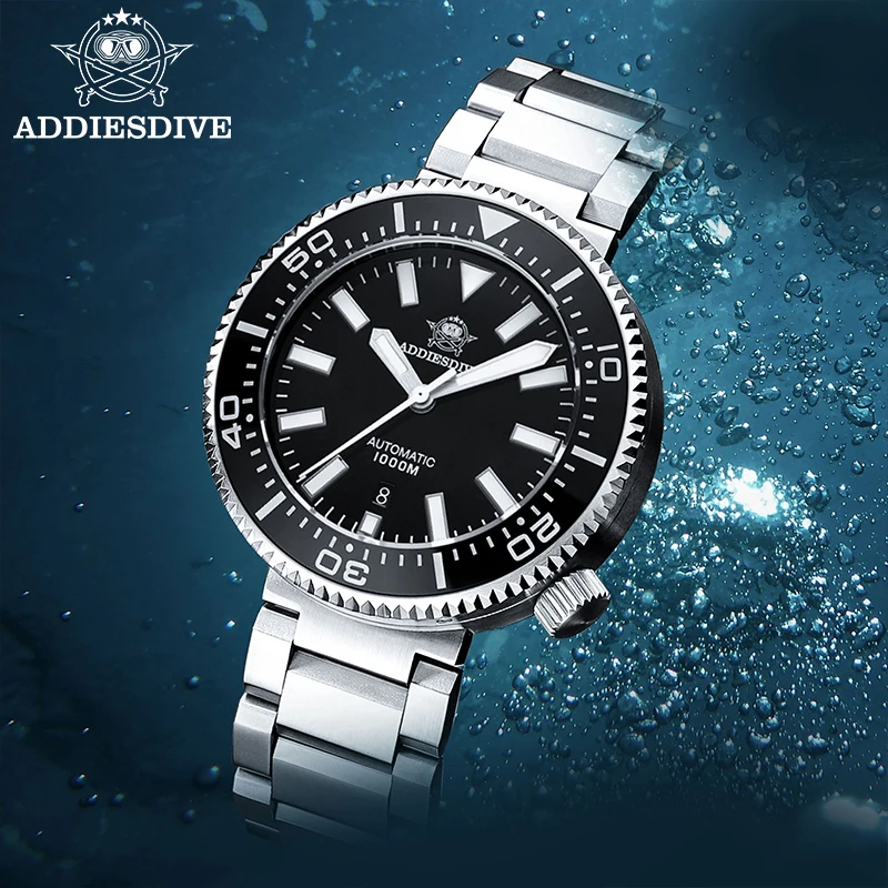 ADDIESDIVE Luxus-Herrenuhr mit Keramiklünette, Saphirglas, BGW9 Super-Leuchtzeiger, 1000 m Wasserdichtigkeit, Edelstahlarmband, mechanische Herren-Taucheruhr
