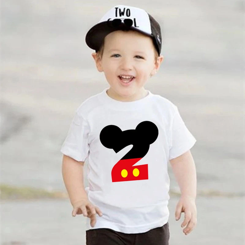 New Kids Boys Girls Mickey Mouse Birthday T-shirts Short Sleeved T Shirt Size 1 2 3 4 5 6 7 8 9 Year Children Party Clothing Tee