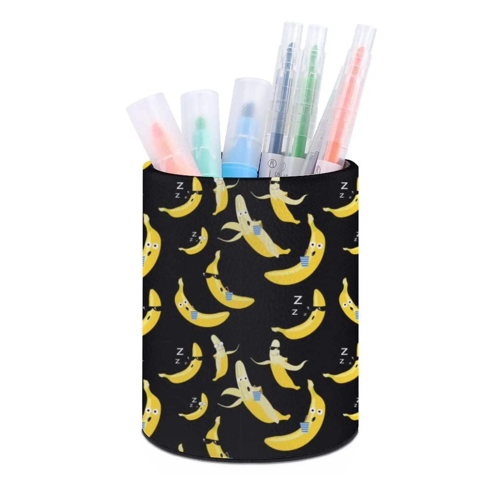 Imagem -06 - Leather Banana Pattern Lápis Titular Organizador de Mesa Escola Pen Storage Box Meninas Make up Brush Holder Casa e Material de Escritório pu