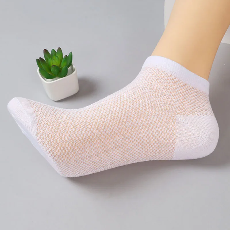 3 Pairs Summer Men Breathable Mesh Socks Thin All-cotton Breathable Black White And Gray Solid Color Ultra-thin Boat Socks