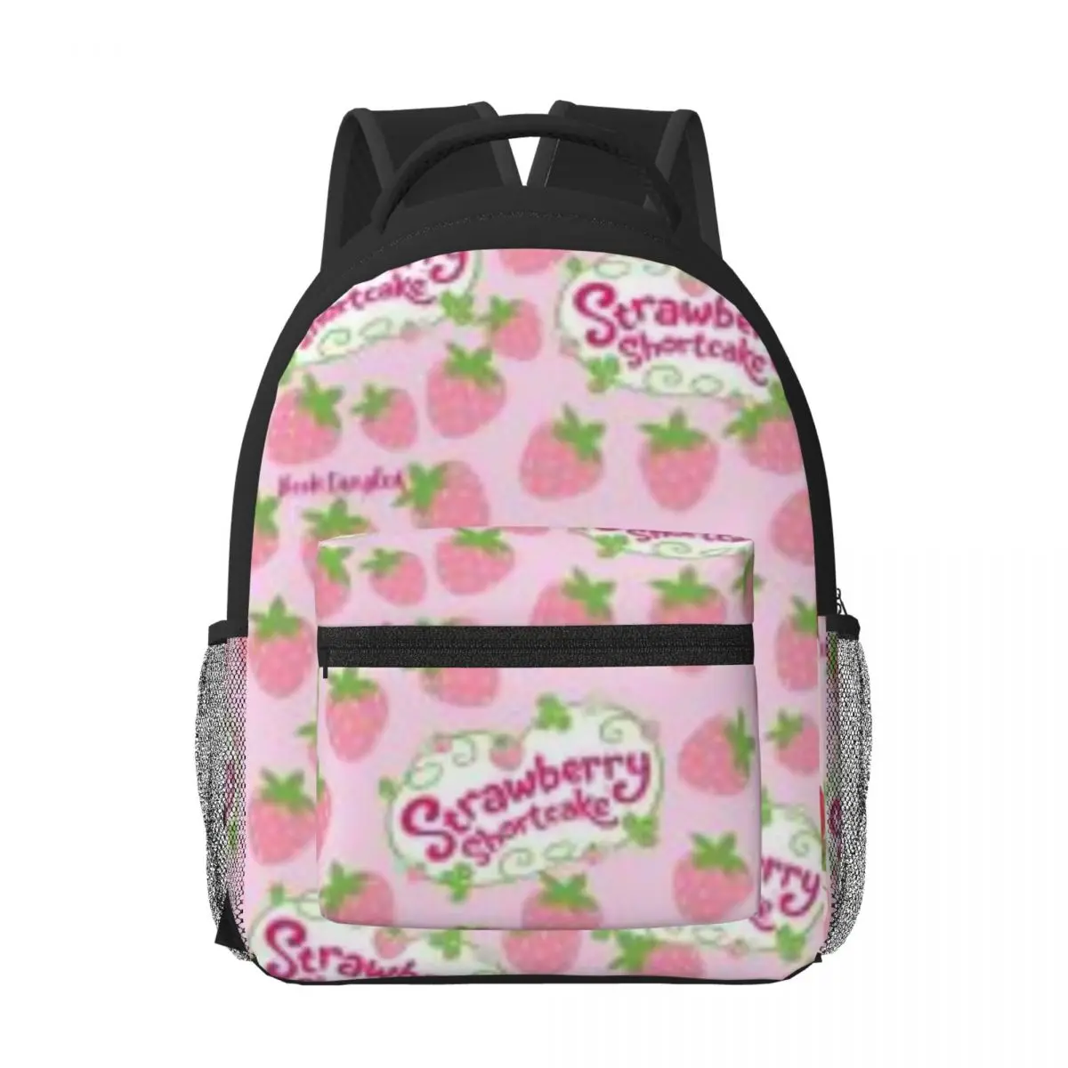 Cartoon-Roze-Aardbei-Shortcake Nieuwe Modieuze Bedrukte Lichtgewicht Casual Schooltas Voor School, Buiten, Winkelen 17Inch