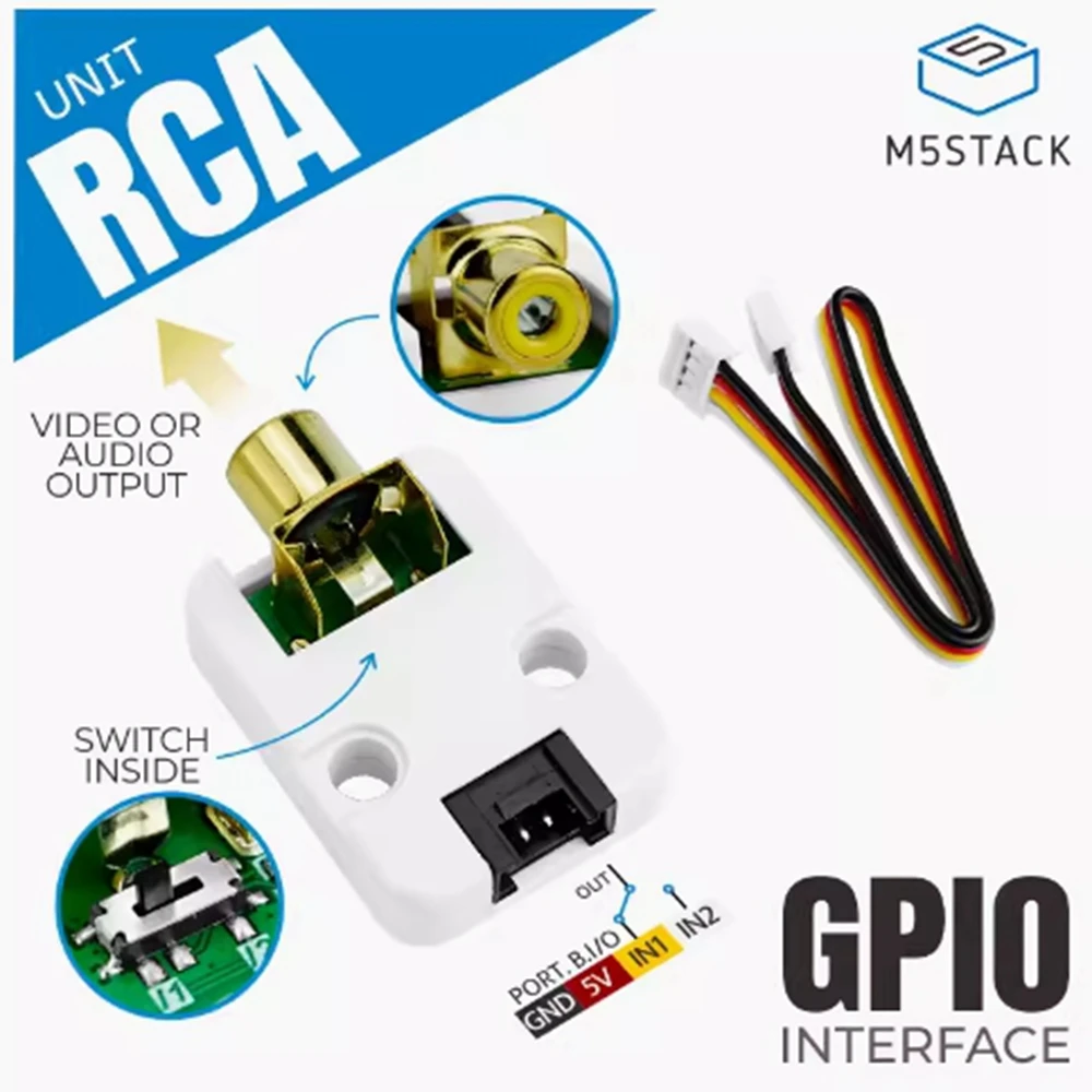 M5Stack ส่งสัญญาณเสียงและวิดีโอ RCA ปลั๊กตัวเมียสเตอริโอที่รวมสายออก